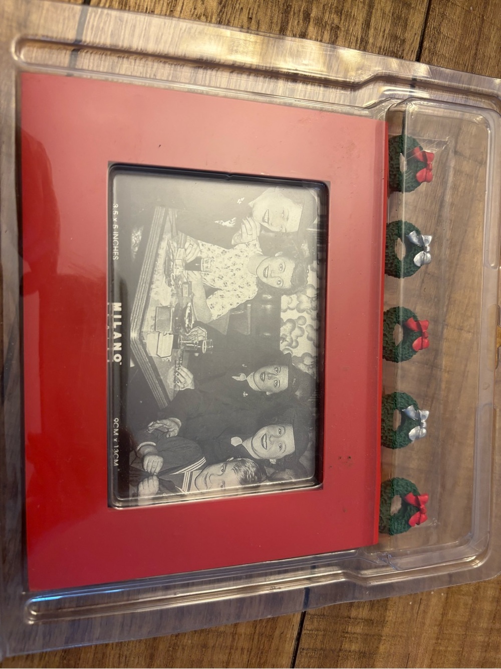 Milano Red Photo Frame with Green Holiday Wreath Accents